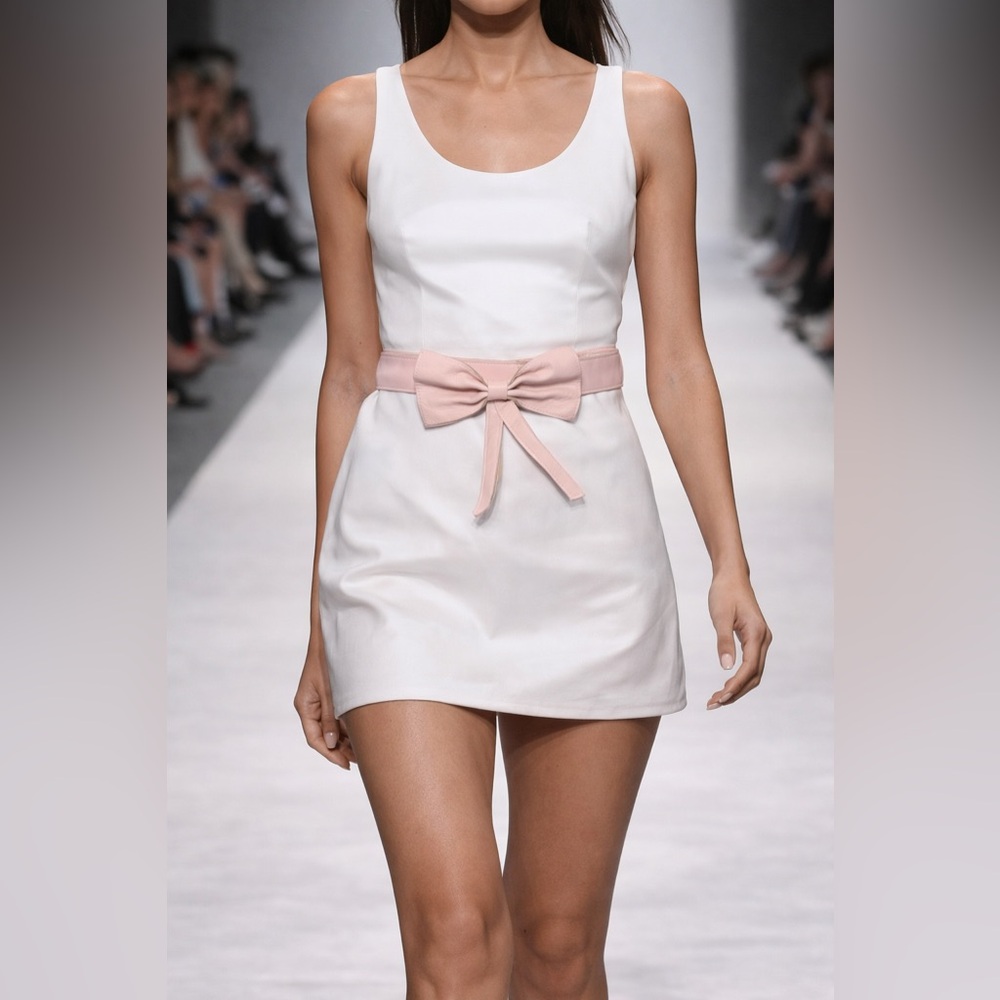Cotton mill leather bow belt in blush pink M